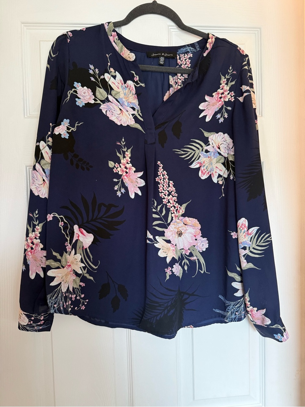 Jasmine & Julianna Navy Floral V-Neck Blouse